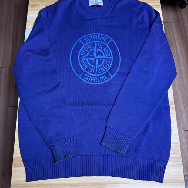 슈프림x스톤아일랜드 리플렉티브 콤파스 니트 블루 XL