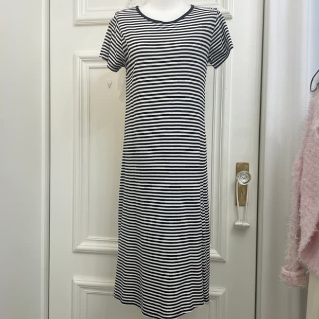 black&white stripe side slit cotton opc