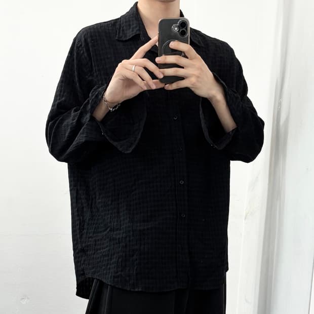 슈나이더만 시스루 잔 체크 셔츠