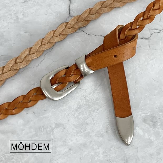 [Unisex] 하프 위빙 이태리 가죽벨트 카멜