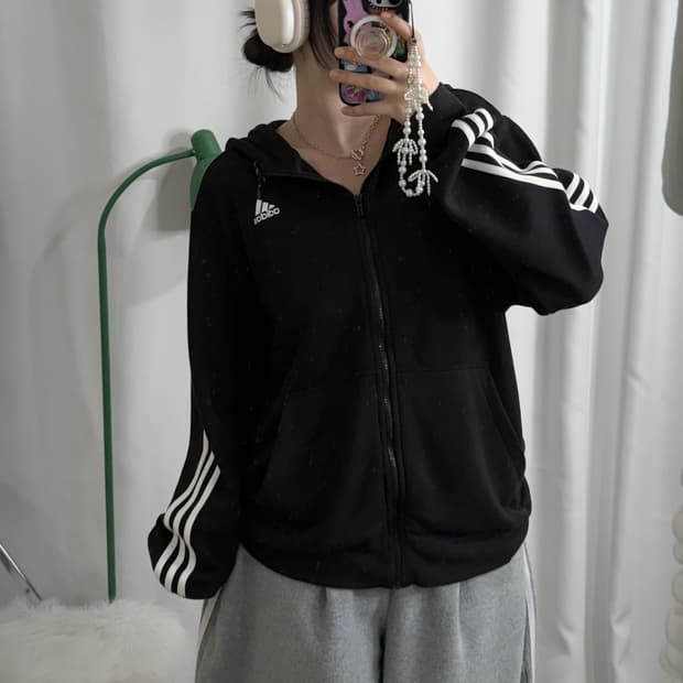 아디다스 블랙 오버핏 후드 집업