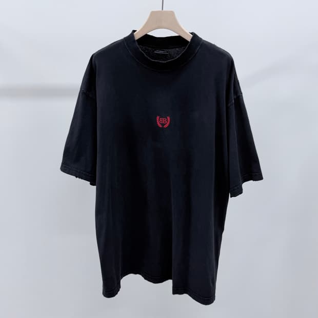 [S+급/XL] 발렌시아가 BB 로고 코튼 반팔 티셔츠 블랙