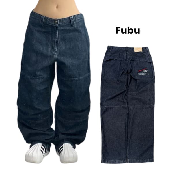 FUBU 후부 힙합 더블니 올드스쿨 새깅 데님팬츠