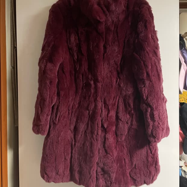 zero degree 천연 모피 토끼(렉스) 코트 버건디