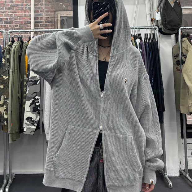 베이프 스몰로고 와플 후드집업