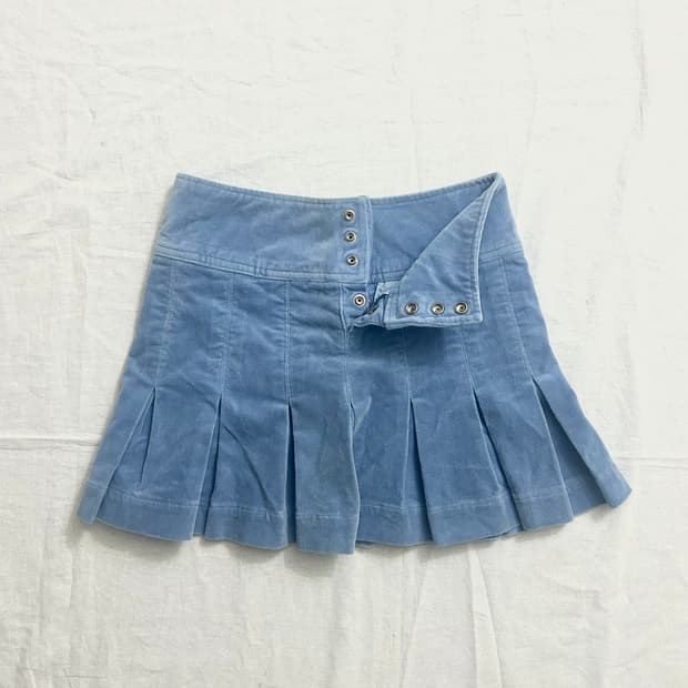 비비안웨스트우드 블루 벨벳 플리츠 미니 스커트