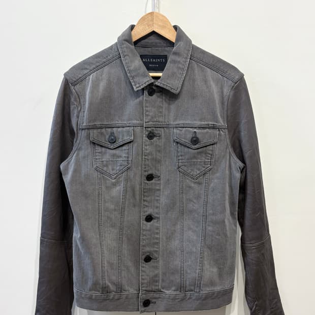 올세인츠 암 레더 데님 트러커 자켓