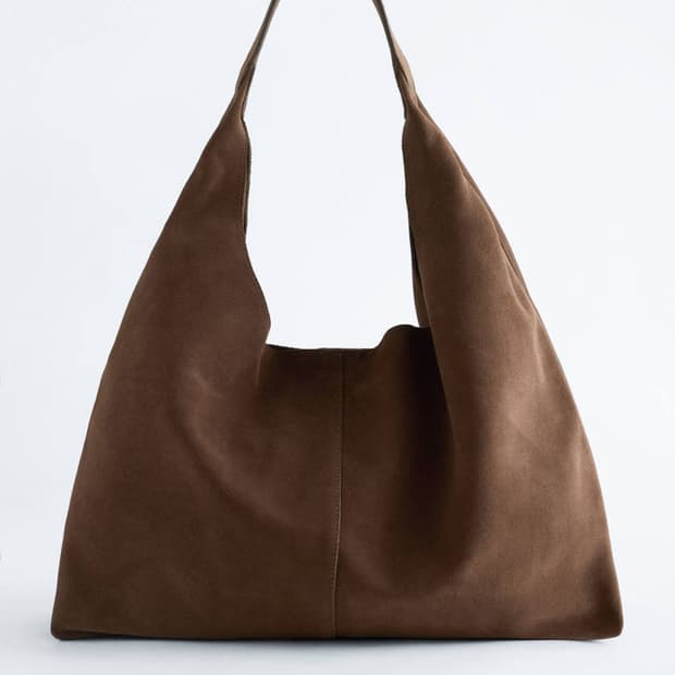 앤아더스토리즈 라지 스웨이드 토트백 브라운