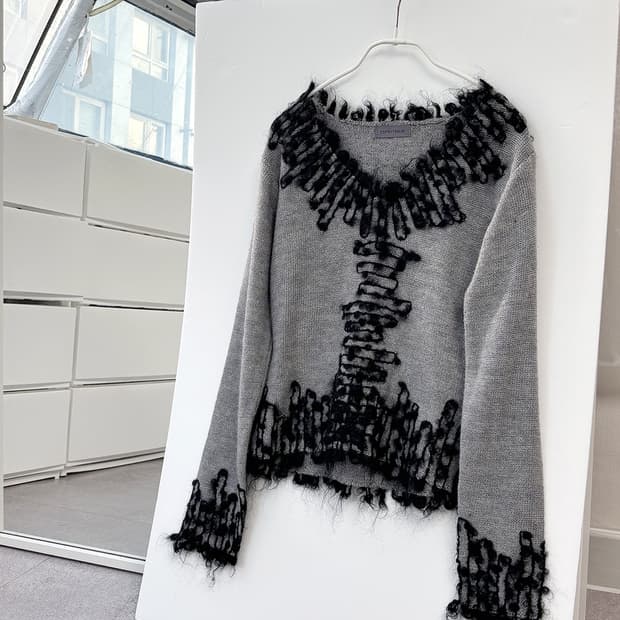dear loop fringe knit crop pullover