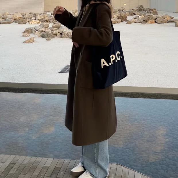 아페쎄 코듀로이 에코백 네이비
