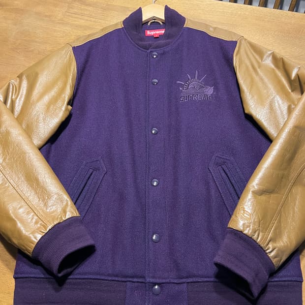 슈프림 자유의여신상 레더 바시티 자켓