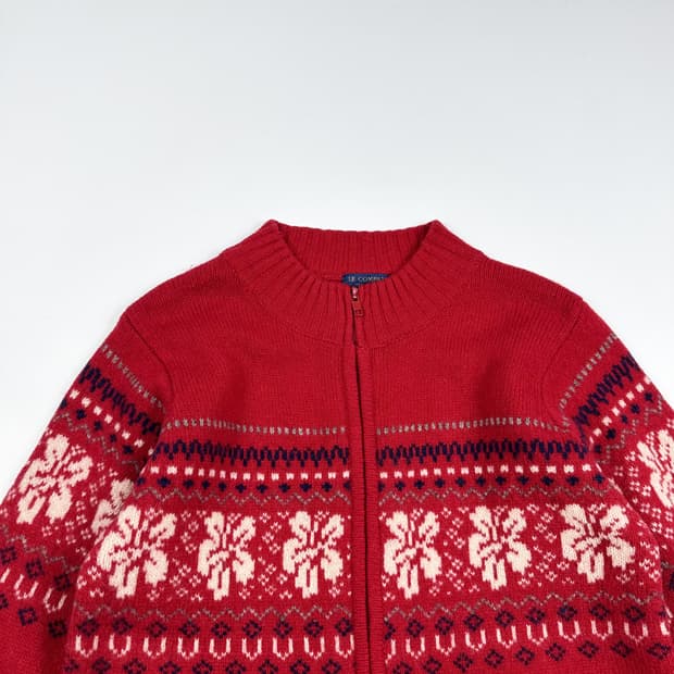 VTG 빈티지 재팬 눈꽃 레드 니트 집업 (S 여성추천)