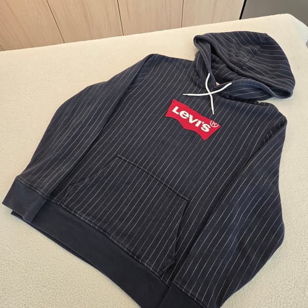 리바이스 스트라이프 후드티 네이비 M