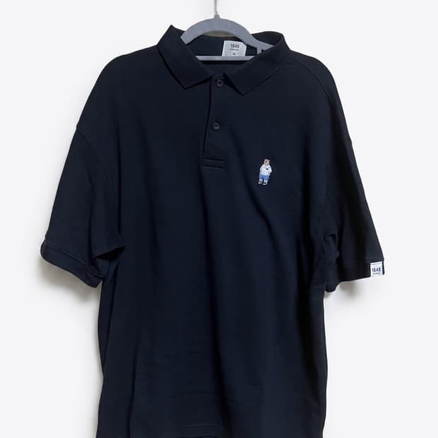 후아유 곰 자수 반팔 카라티 블랙 L