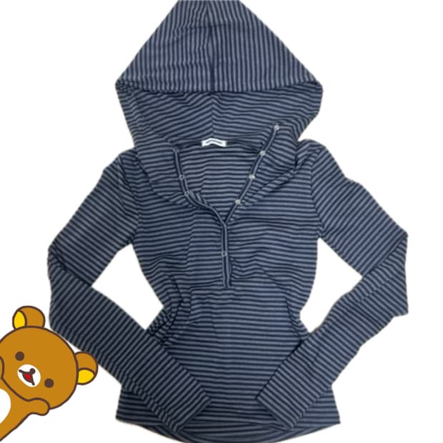 후드 버튼 티셔츠 롱슬리브 스트라이프 후드