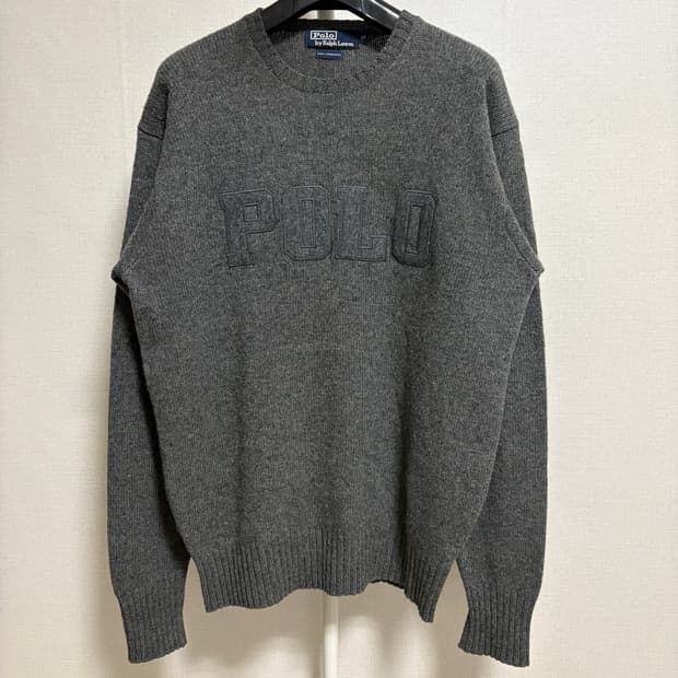 폴로 랄프로렌 스펠아웃 로고 라운드 울 니트 / 그레이, 95