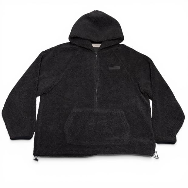 M 피어오브갓 에센셜 블랙 반집업 아노락 플리스 후드티