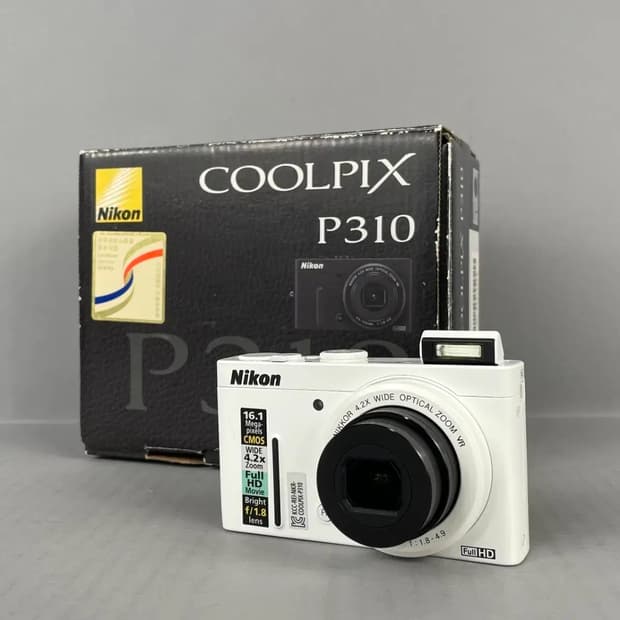 작례O 니콘 쿨픽스 p310 화이트 빈티지 디지털 카메라 풀구성