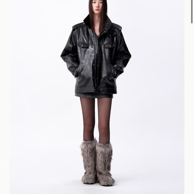 아비에무아 하이넥 페이크 레더 퀼팅 재킷