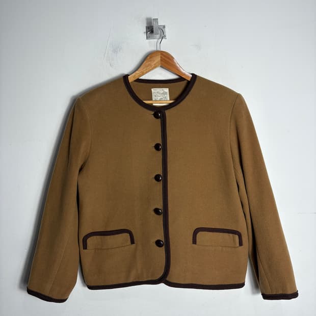 여성 노카라 울 카멜 자켓