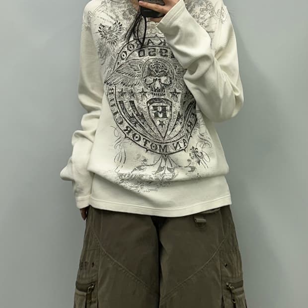 버커루 y2k 와투케 스컬 와플 니트