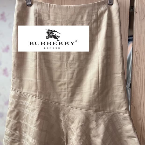 버버리 런던 체크 베이지 머메이드 미디 스커트 치마 BURBERRY