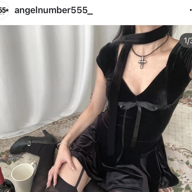 12/21배송) 엔젤넘버555 벨벳 플레어 드레스 스카프세트