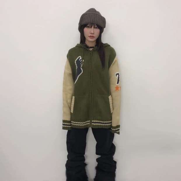 Tidal Wave Knit Hooded Zip-Up Jacket