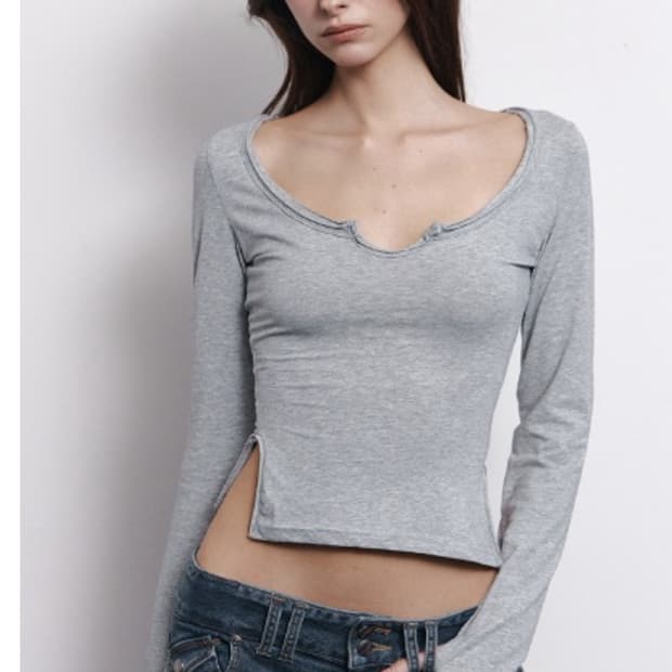 플리즈노팔로우 플노팔 티아 롱슬리브 탑 멜란지그레이