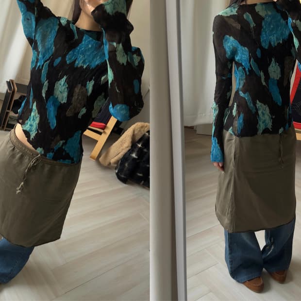 [Vintage] Abstract Crinkle Pleats L/S