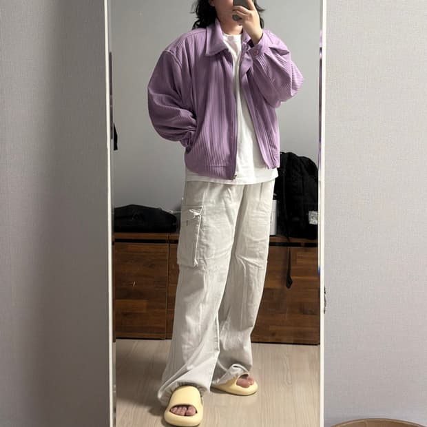 연보라 라일락 퍼플 코듀로이 봄버 자켓