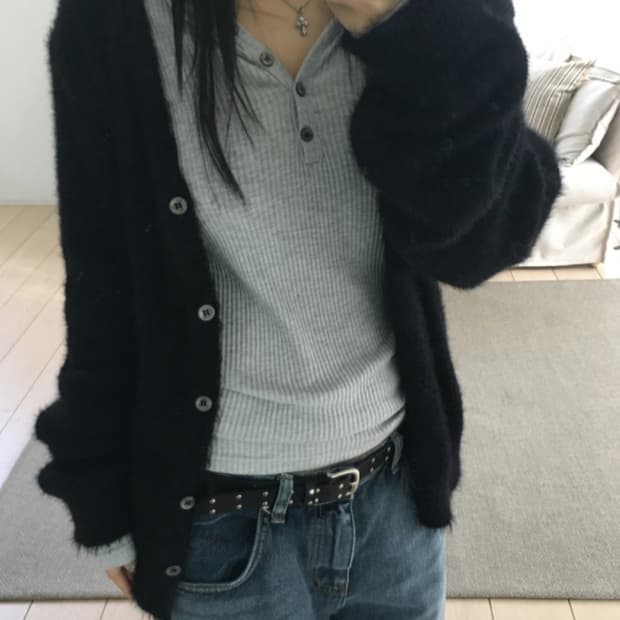 이즈이즈 나의나인 fru fur 가디건 프루 퍼 가디건 블랙