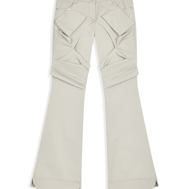 Open Yy GATHERED BOOTCUT PANTS, BEIGE (S