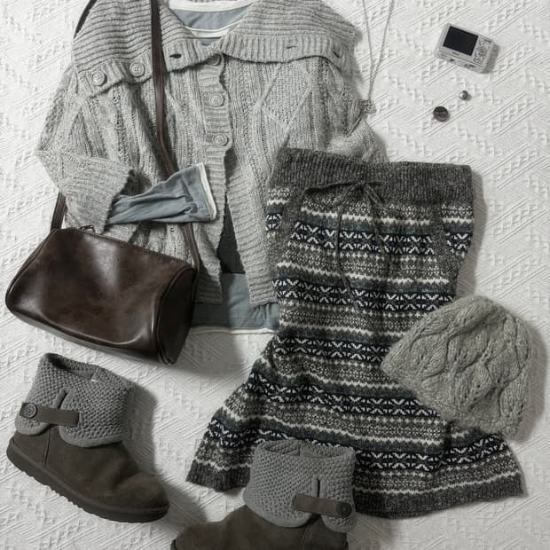 폴딩 케이프 레이어드 탑 니트 스커트 4pcs SET