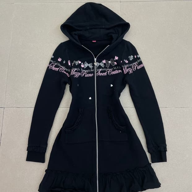 메조피아노 핑크 프릴 후드집업