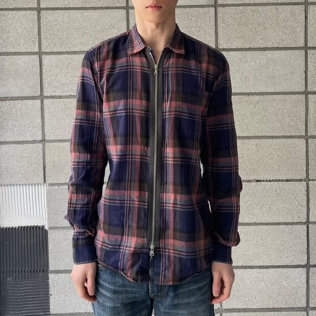 드리스반노튼 체크 집업 셔츠