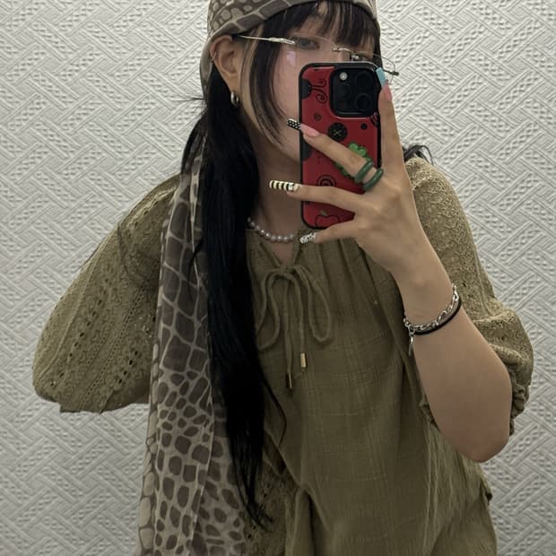 빈티지 히메갸루 호피 레오파드 시어 스카프 K0411