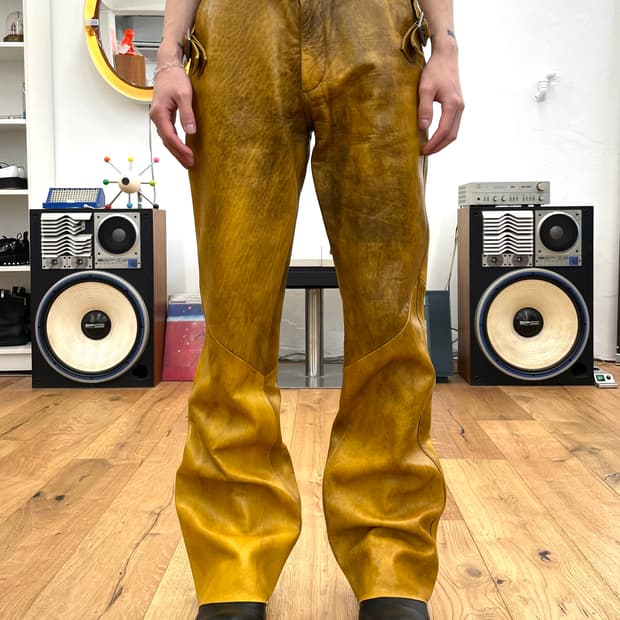 [48] 저스트 카발리 레더 플레어 팬츠