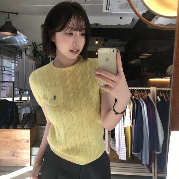 16249 - 폴로 랄프로렌 케이블 반팔 울 니트 (울 90% 캐시미어 