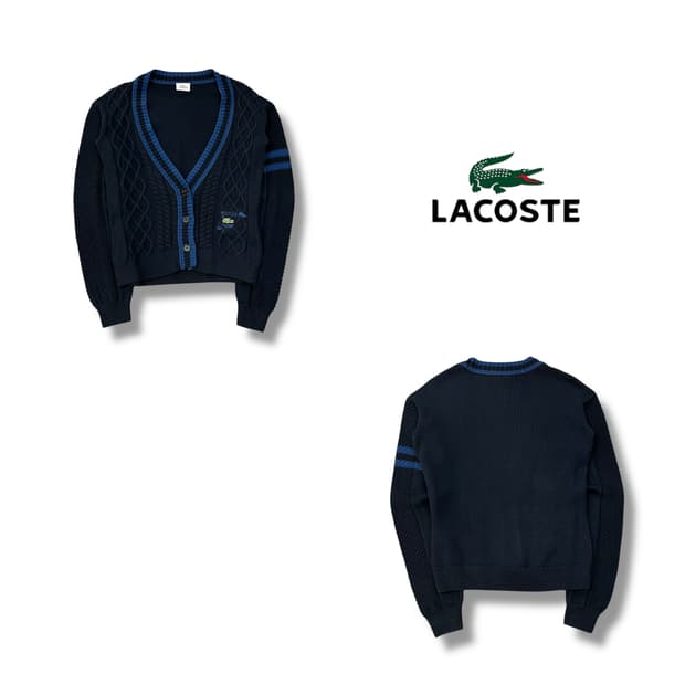  라코스테 배색 케이블 니트 가디건 y14398
