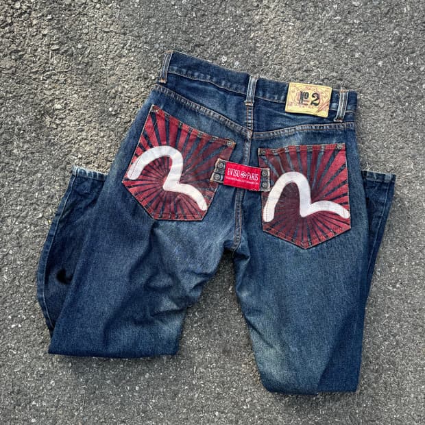 Evisu Paris 다이콕 에이징 워싱 데님팬츠 