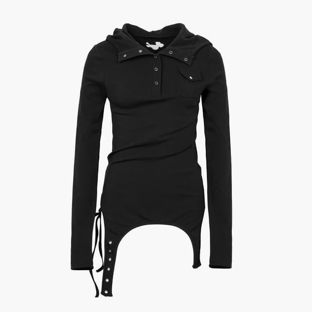 Garter Hooded Henley Top Black