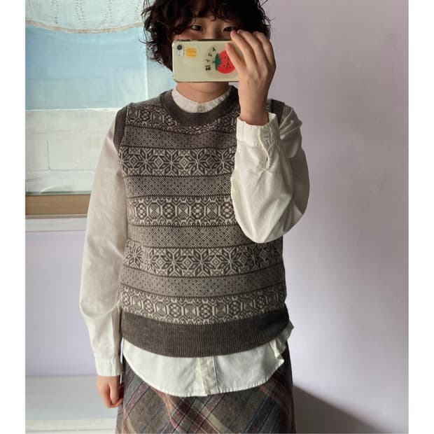 노르딕패턴 울 조끼 