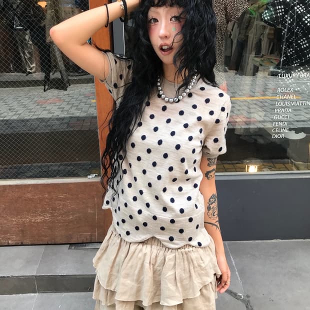 꼼데가르송 도트!!!! 물결 디테일 퍼프 탑 !!!!!( 매물 없음)