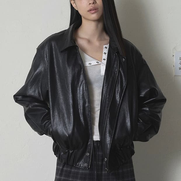 오데스/ordes  LEATHER PADDED JUMPER - BLACK