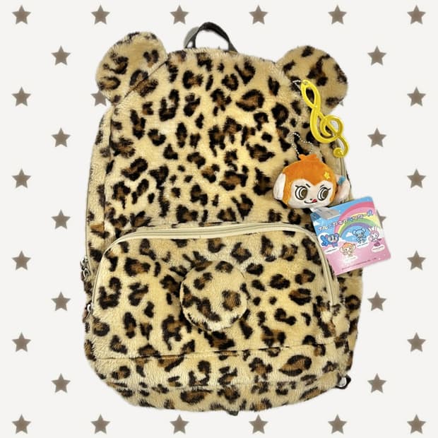 호피무늬 귀 달린 털 가방 🧸