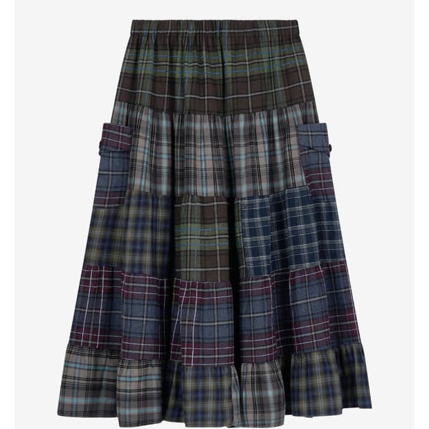 노컨텐츠 보호 체크 스커트 