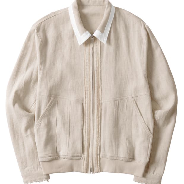 엑슬림 아이보리 색상의 린넨 집업 자켓