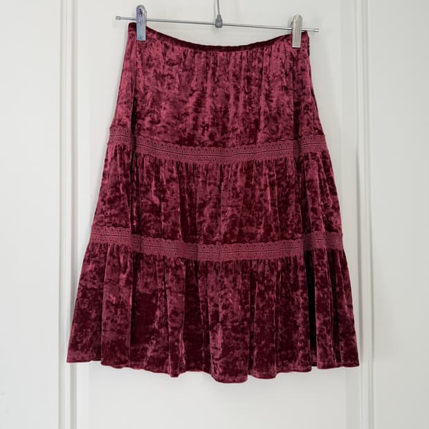 일본빈티지 핑크 벨벳 레이스 스커트