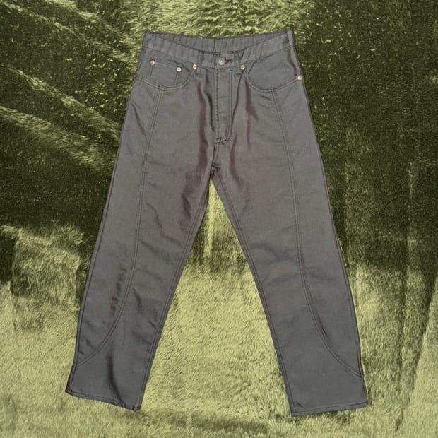 [S] 언어펙티드 22FW 루즈핏 트랙 데님 팬츠 그린 우드